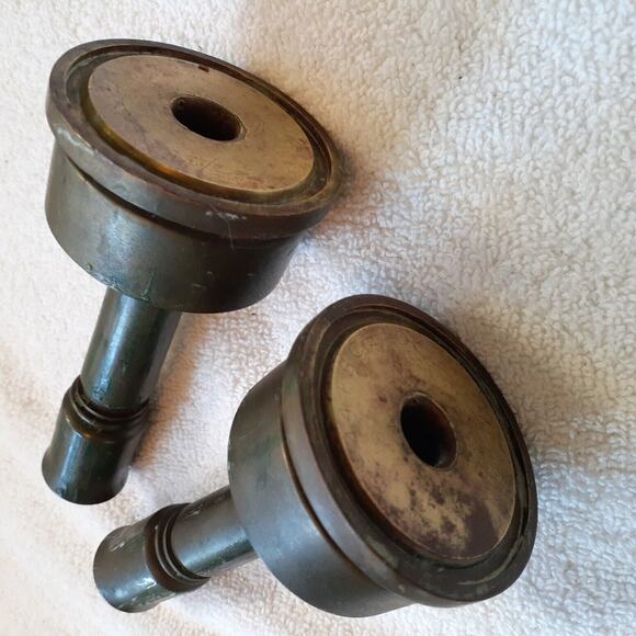 WWII trench art shell candle sticks/holders, brass? 5 3/8". 40 MM, one pair - Picture 7 of 8